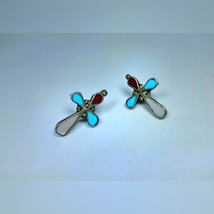 Vintage 925 Sterling Silver Zuni Native American Cross Earrings